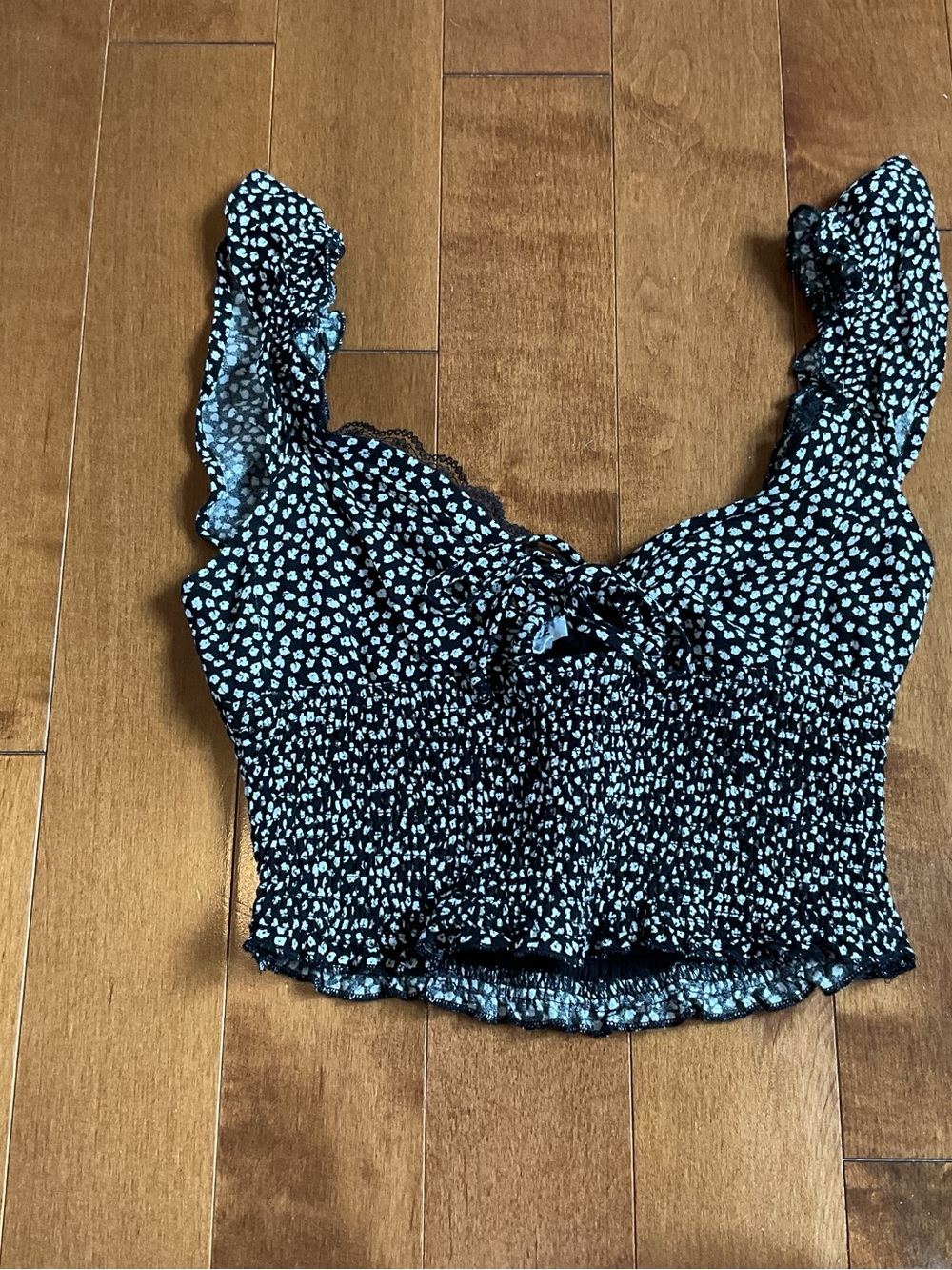 Garage Black Tank Top with White Dot Floral Print